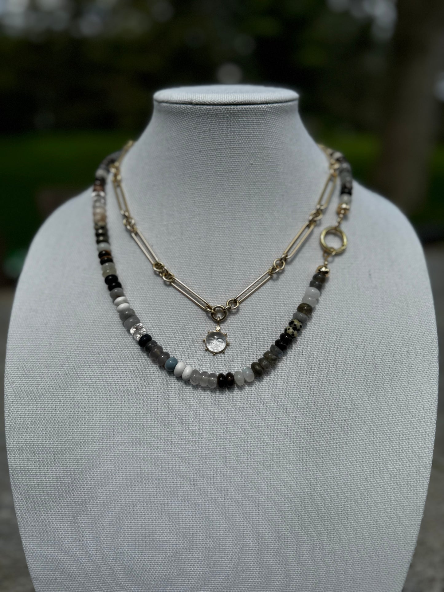 Black and white stacked necklace