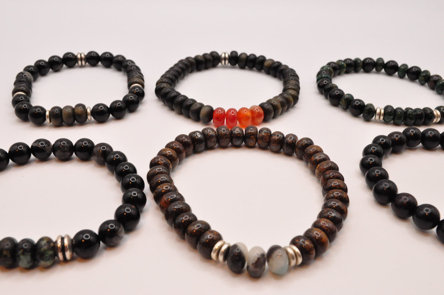 Black Tourmaline and Green Agate stretch bracelet