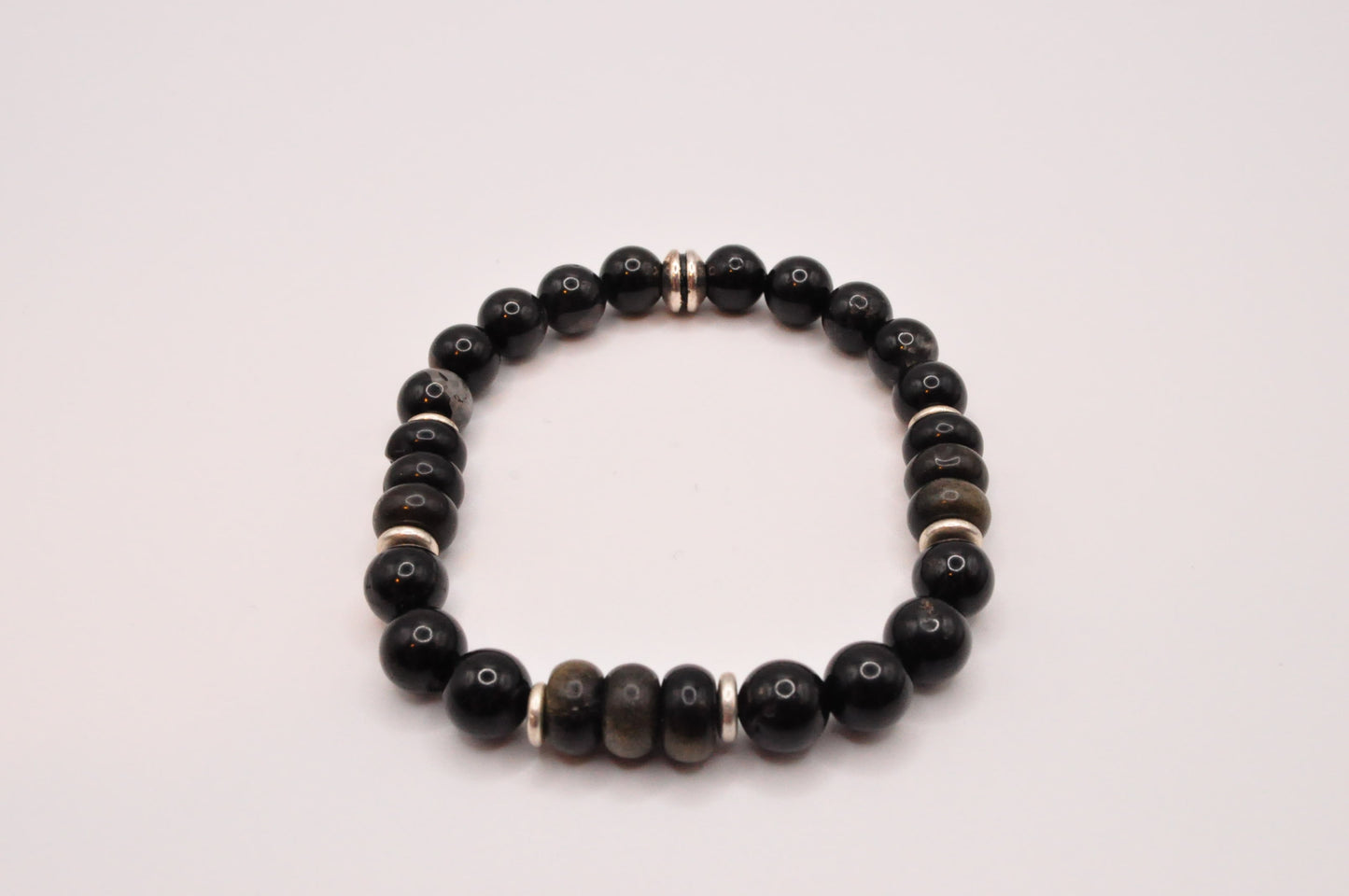 Black Tourmaline and Obsidian stretch bracelet