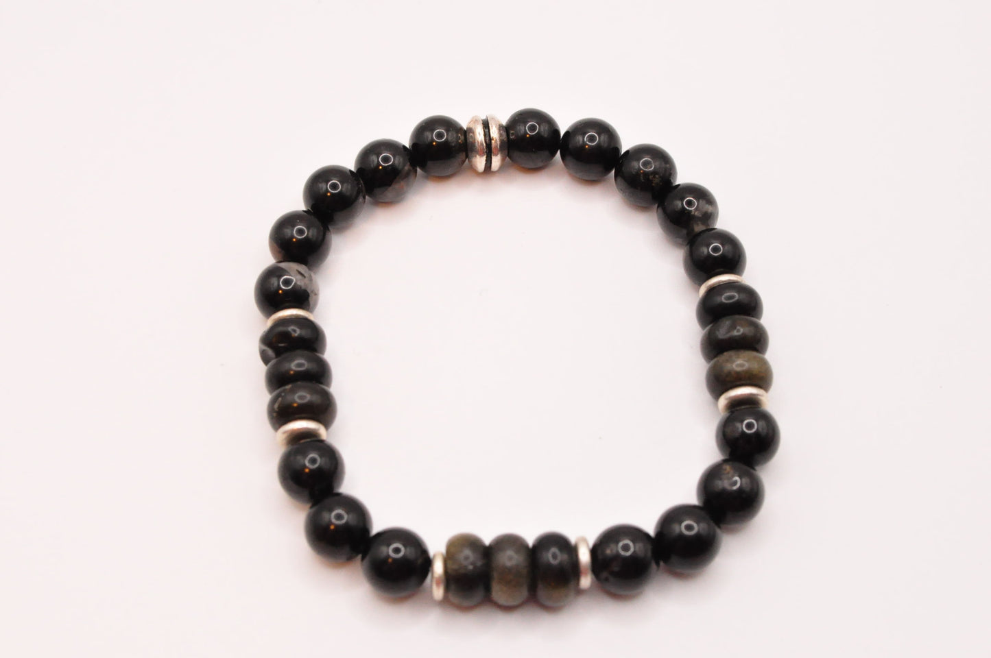 Black Tourmaline and Obsidian stretch bracelet