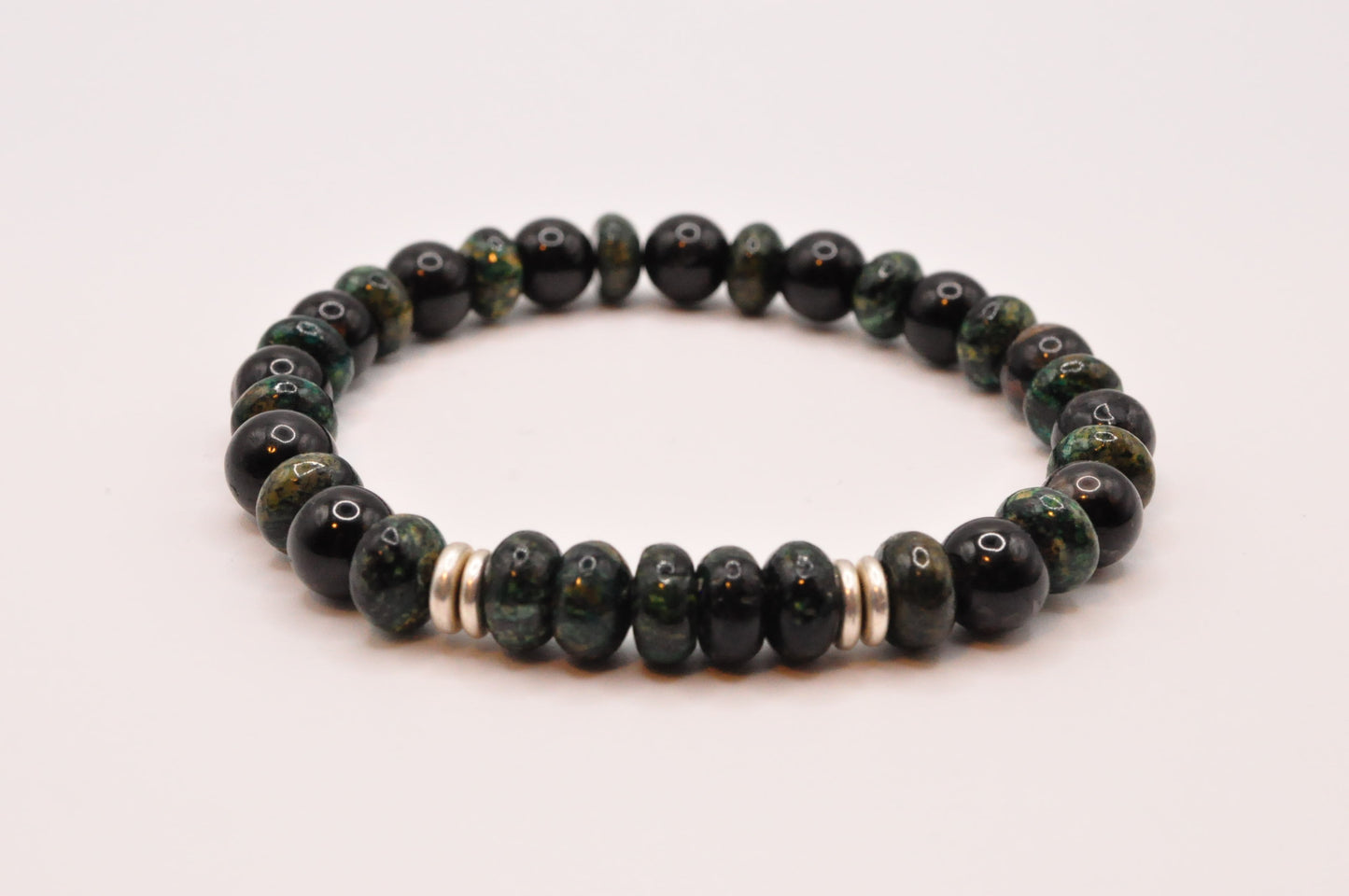 Black Tourmaline and Green Agate stretch bracelet