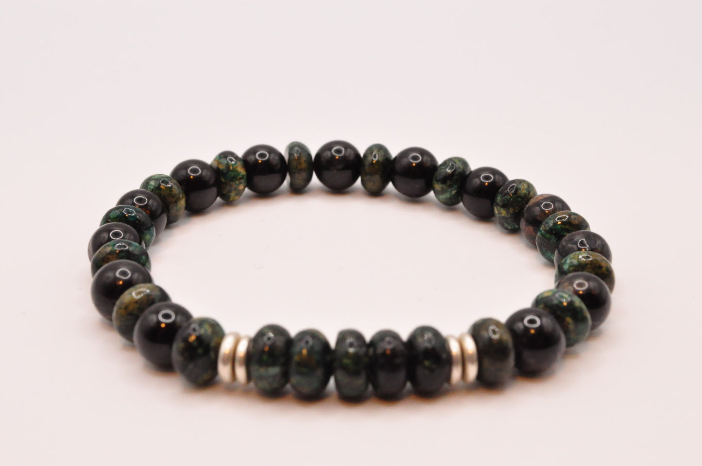 Black Tourmaline and Green Agate stretch bracelet