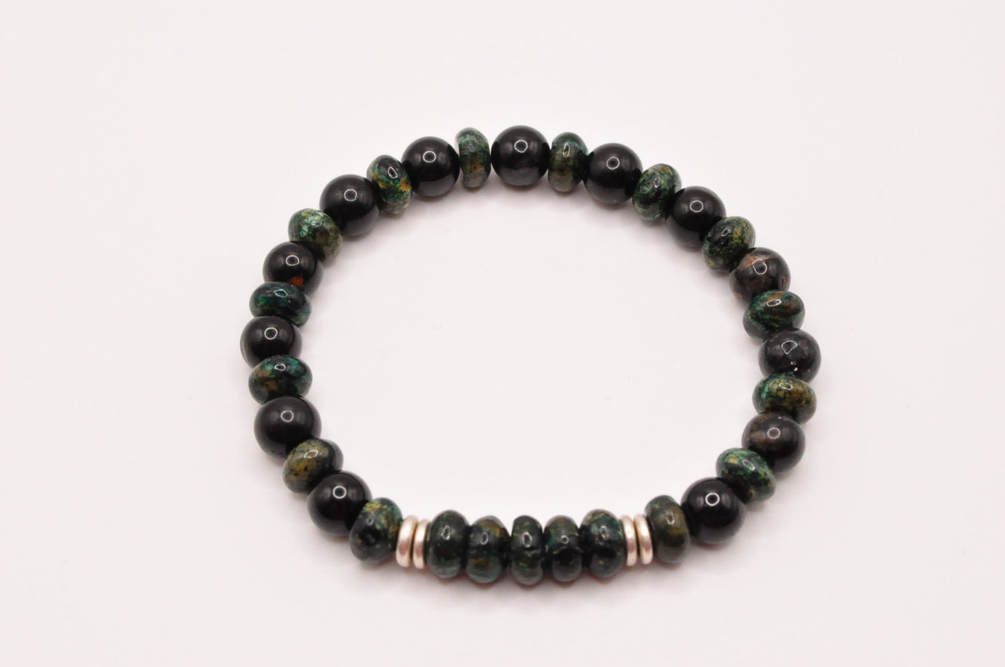 Black Tourmaline and Green Agate stretch bracelet