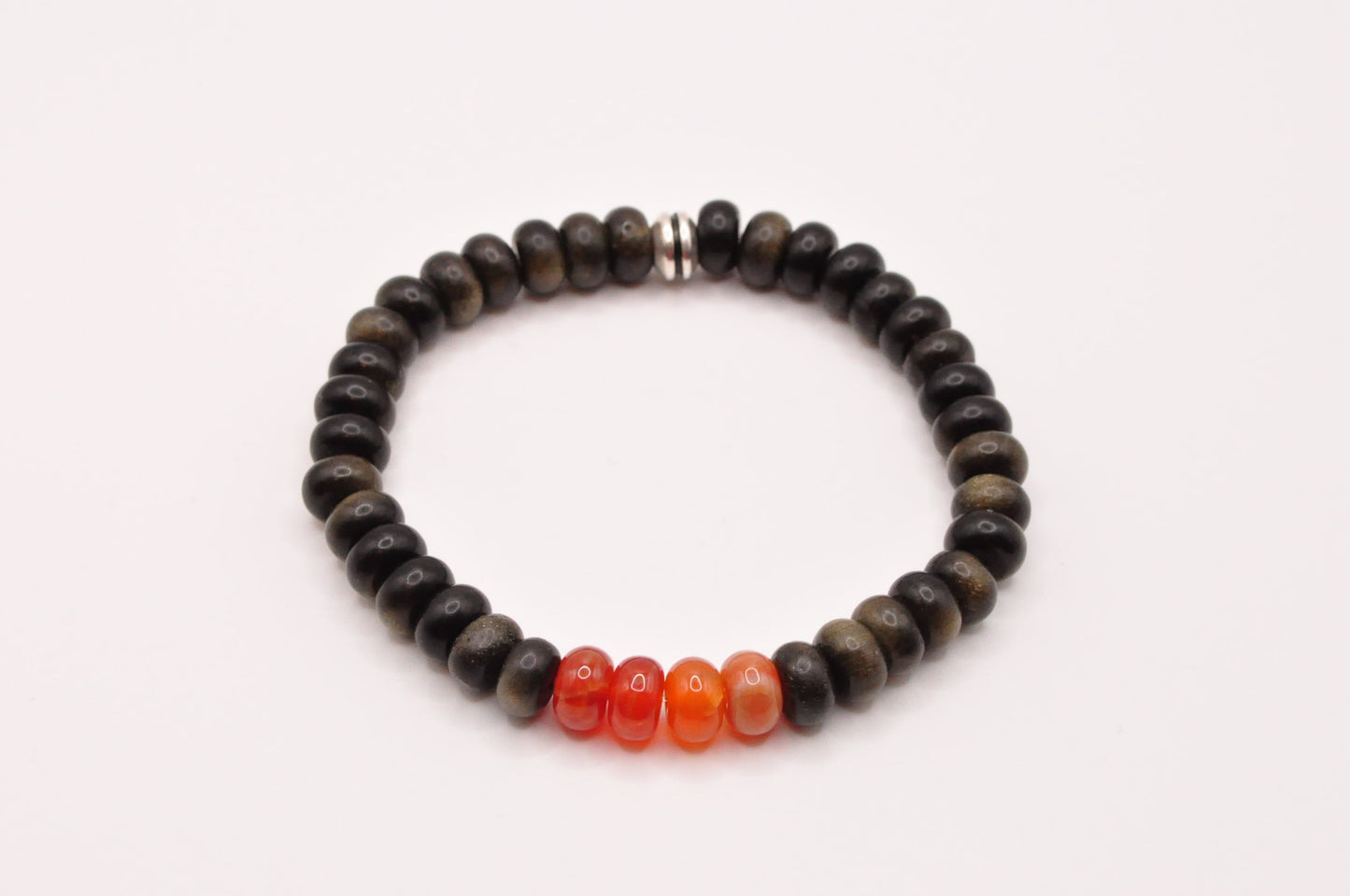 Obsidian and Orange Agate stretch bracelet