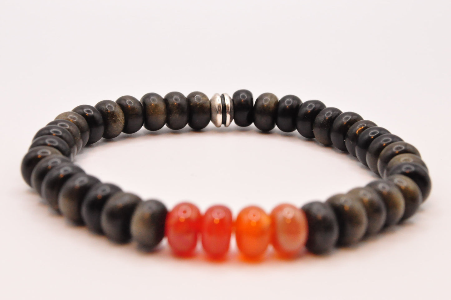 Obsidian and Orange Agate stretch bracelet