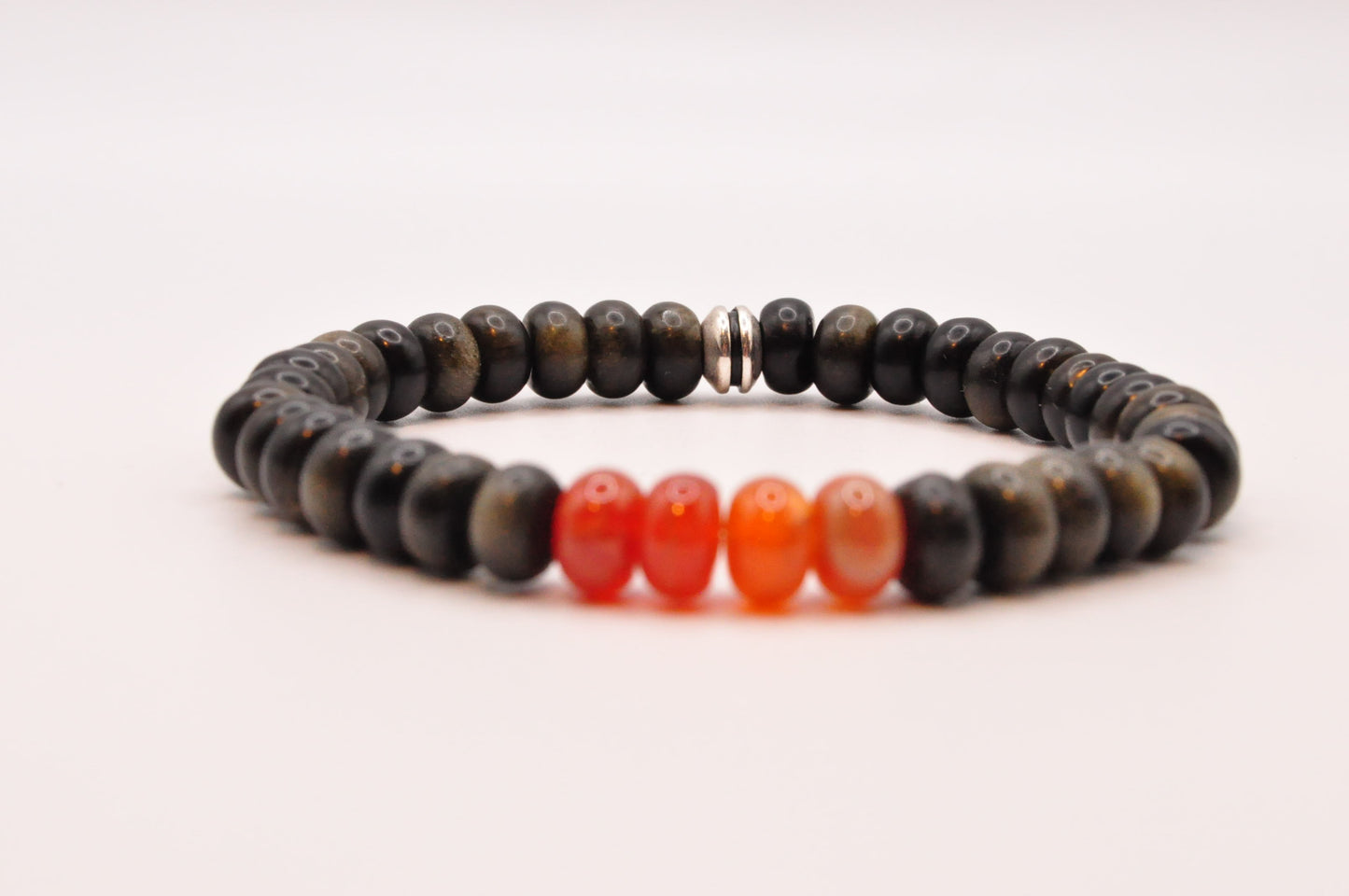 Obsidian and Orange Agate stretch bracelet