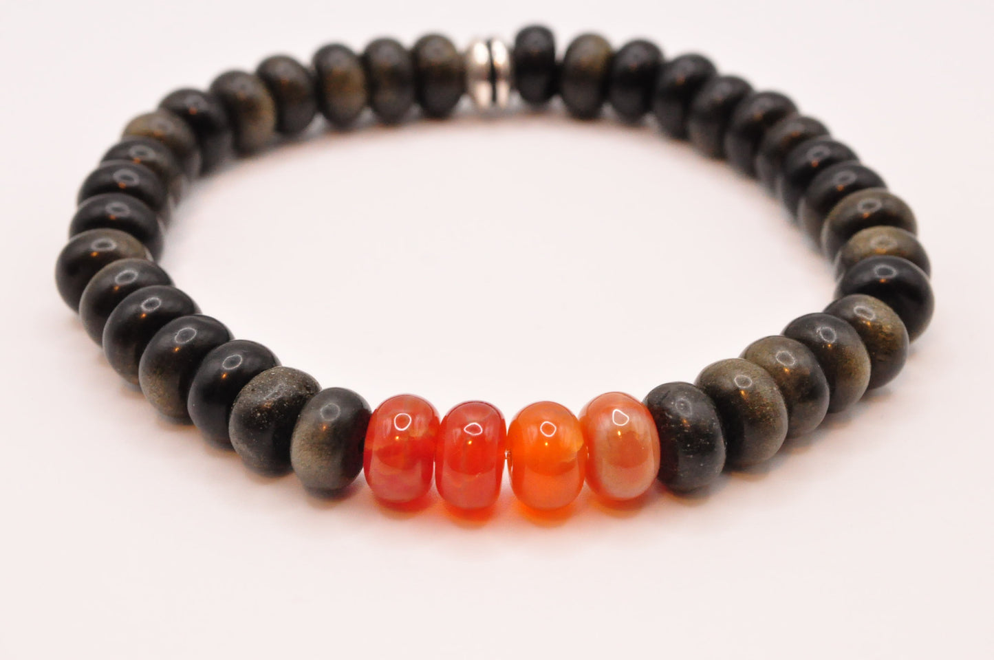 Obsidian and Orange Agate stretch bracelet