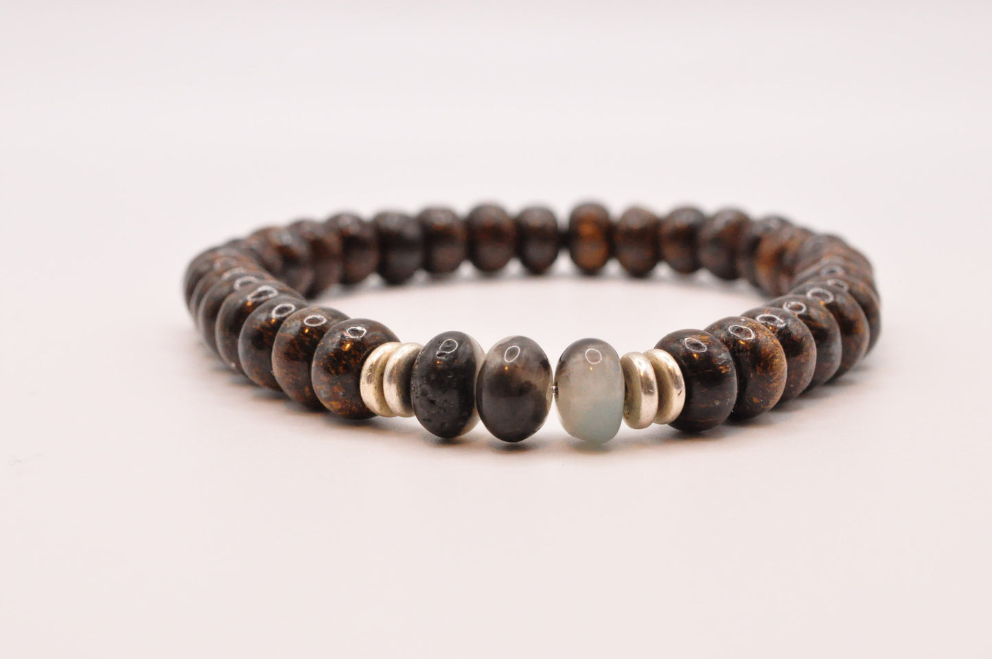 Bronzite and Bi-color Agate stretch bracelet