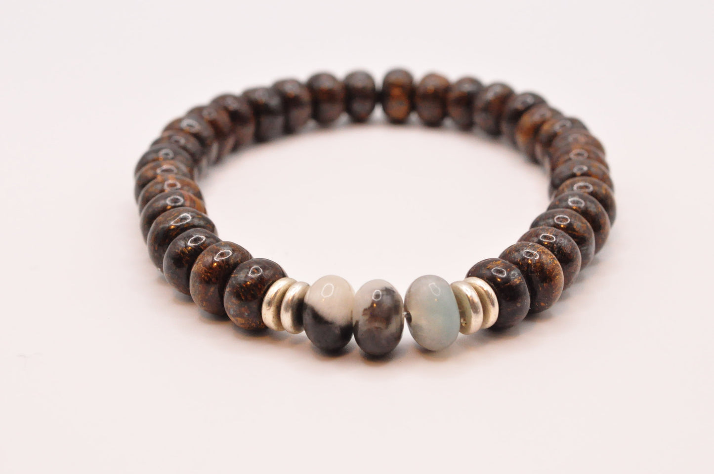 Bronzite and Bi-color Agate stretch bracelet