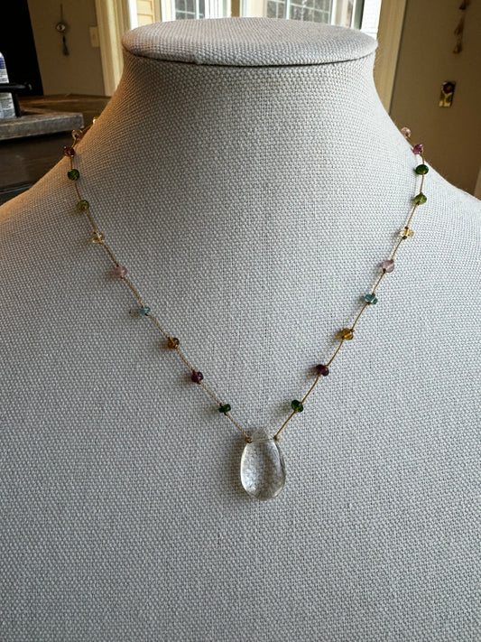 Rutilated quartz station necklace