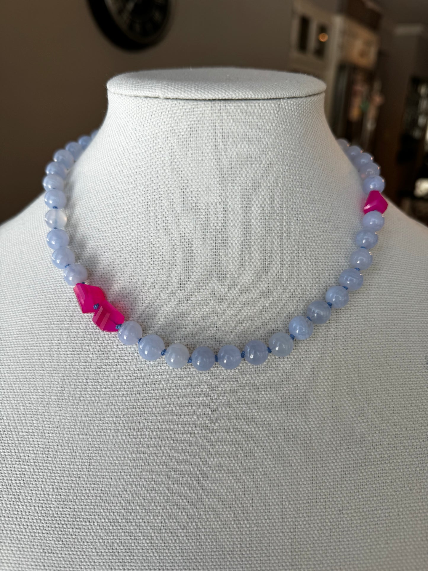 Chalcedony hand knotted necklace