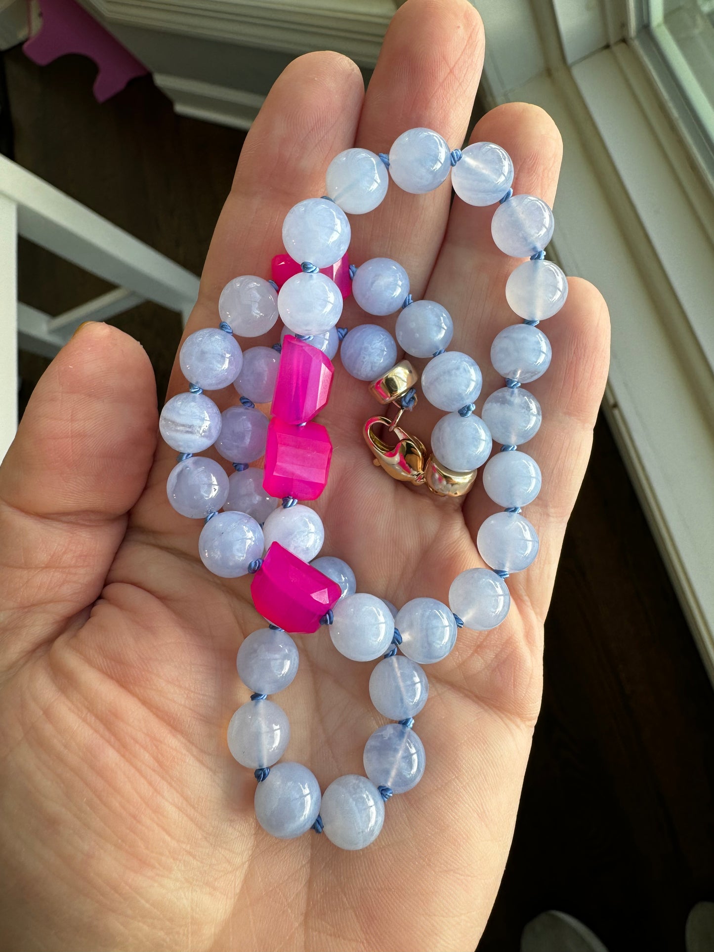 Chalcedony hand knotted necklace