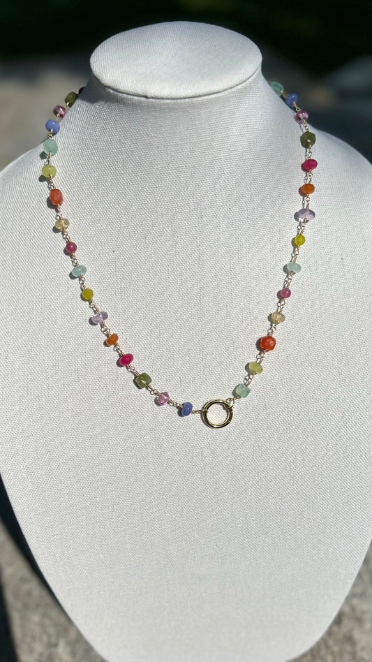 Multi gemstone wire-wrapped necklace