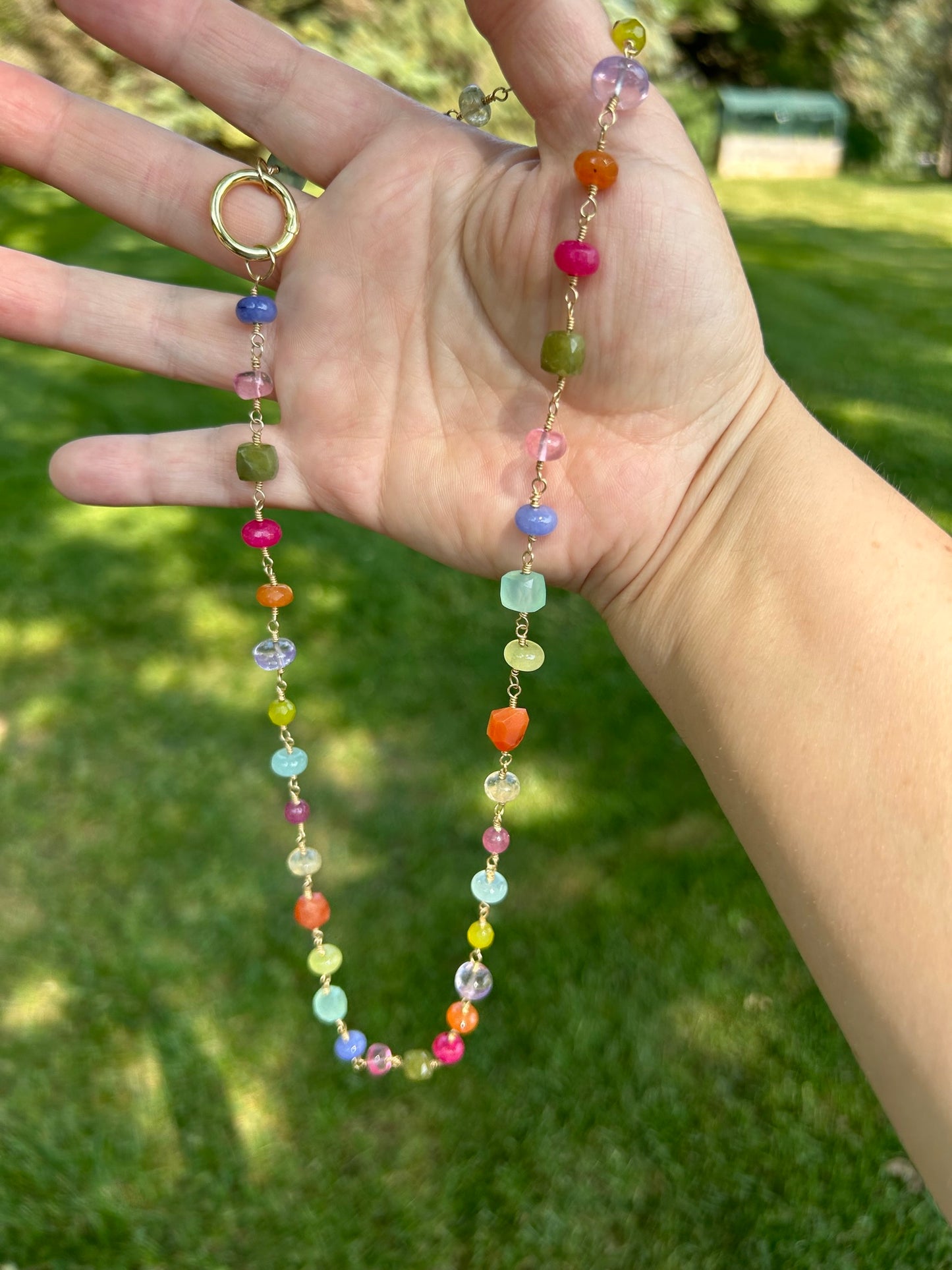 Multi gemstone wire-wrapped necklace