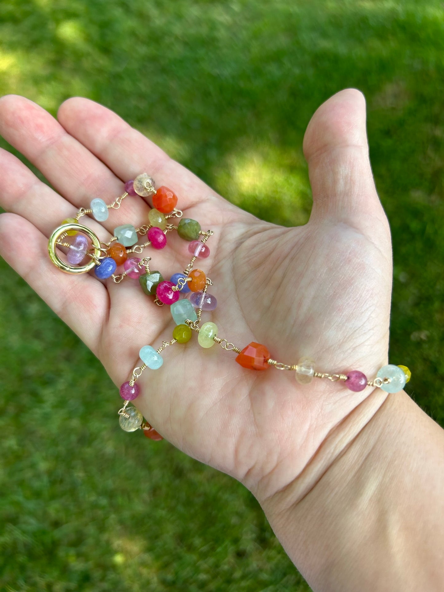 Multi gemstone wire-wrapped necklace