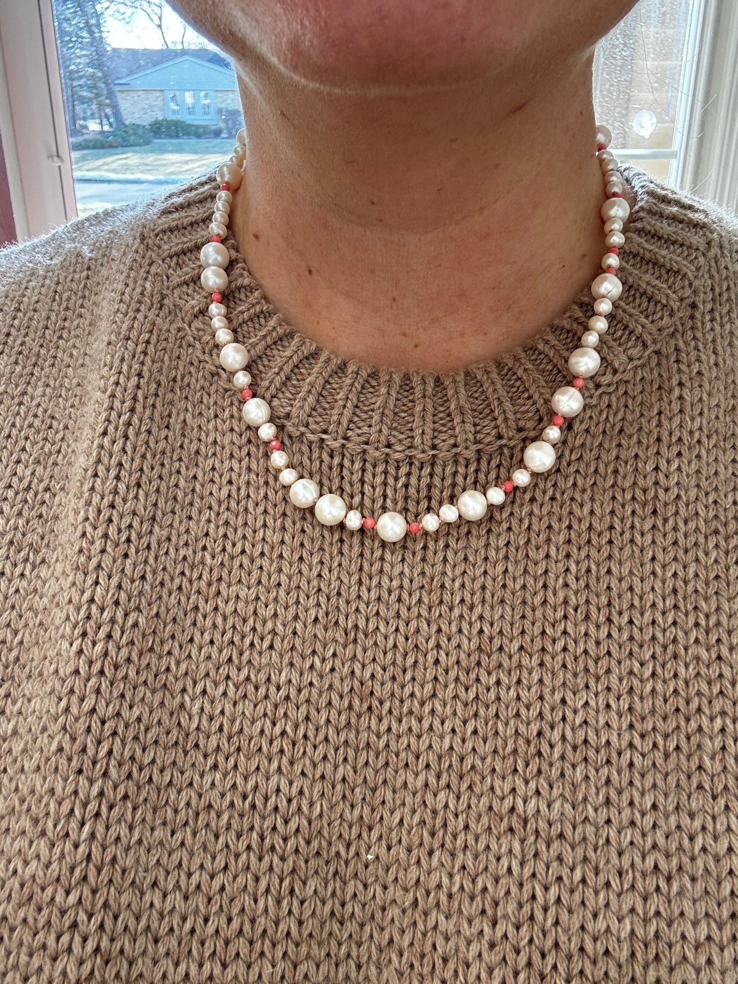 Pearl and coral bubble necklace