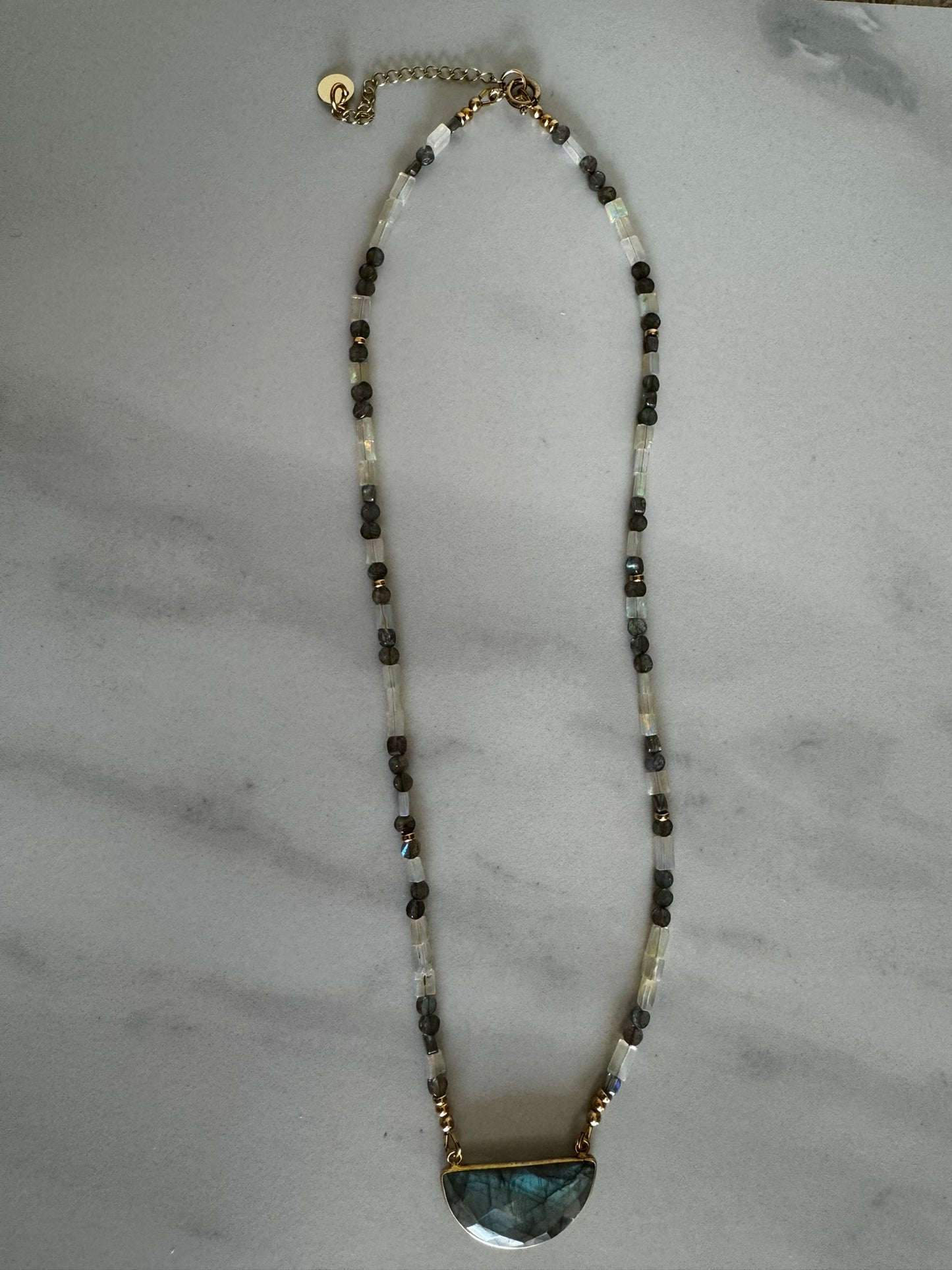 Labradorite and opal Morse code necklace