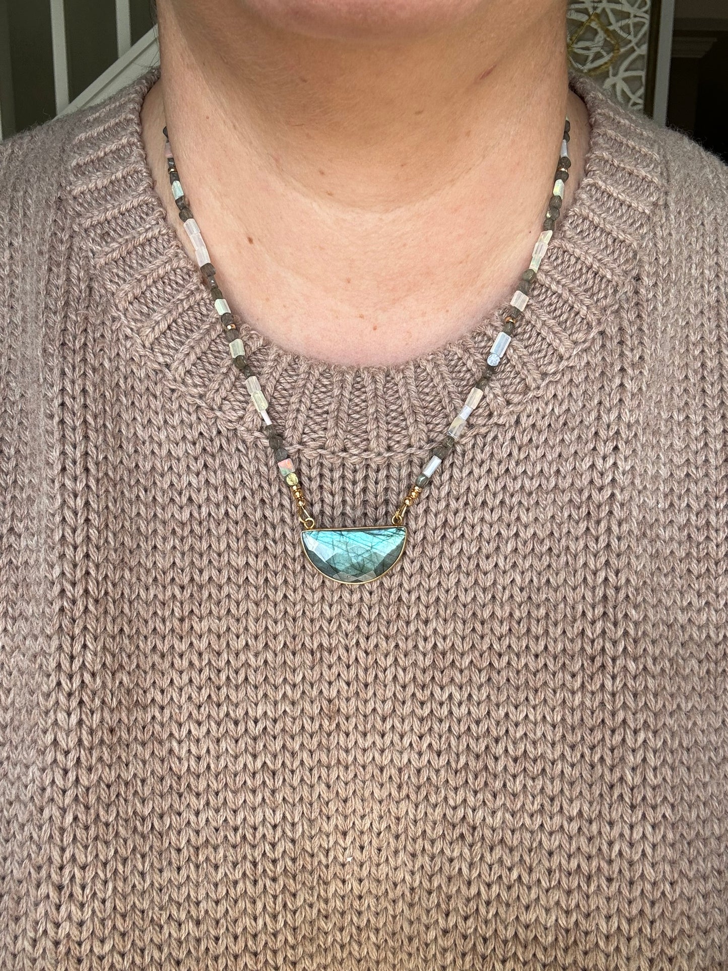 Labradorite and opal Morse code necklace