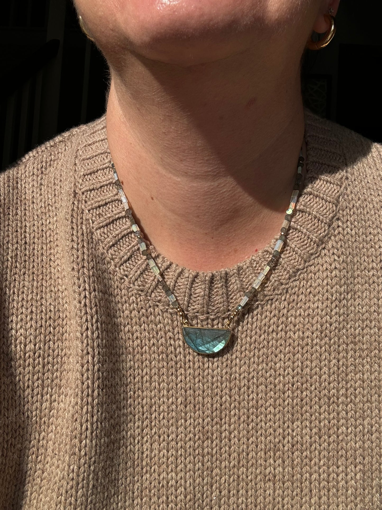 Labradorite and opal Morse code necklace