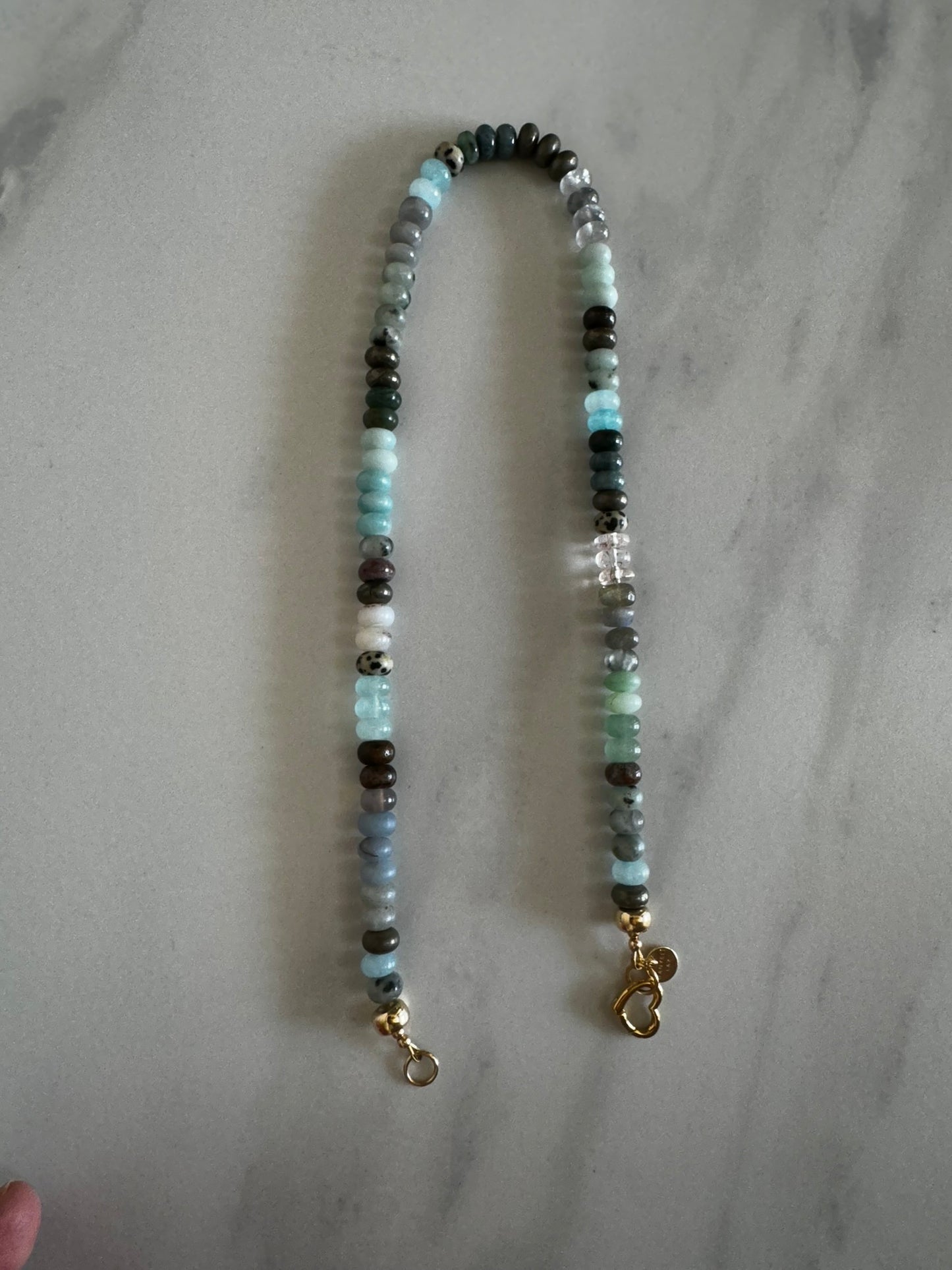 Blue and gray multi gemstone necklace