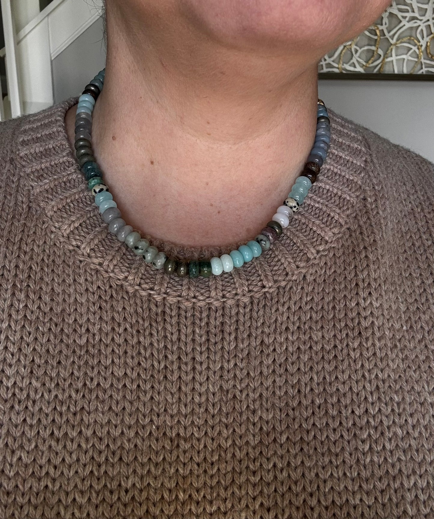 Blue and gray multi gemstone necklace