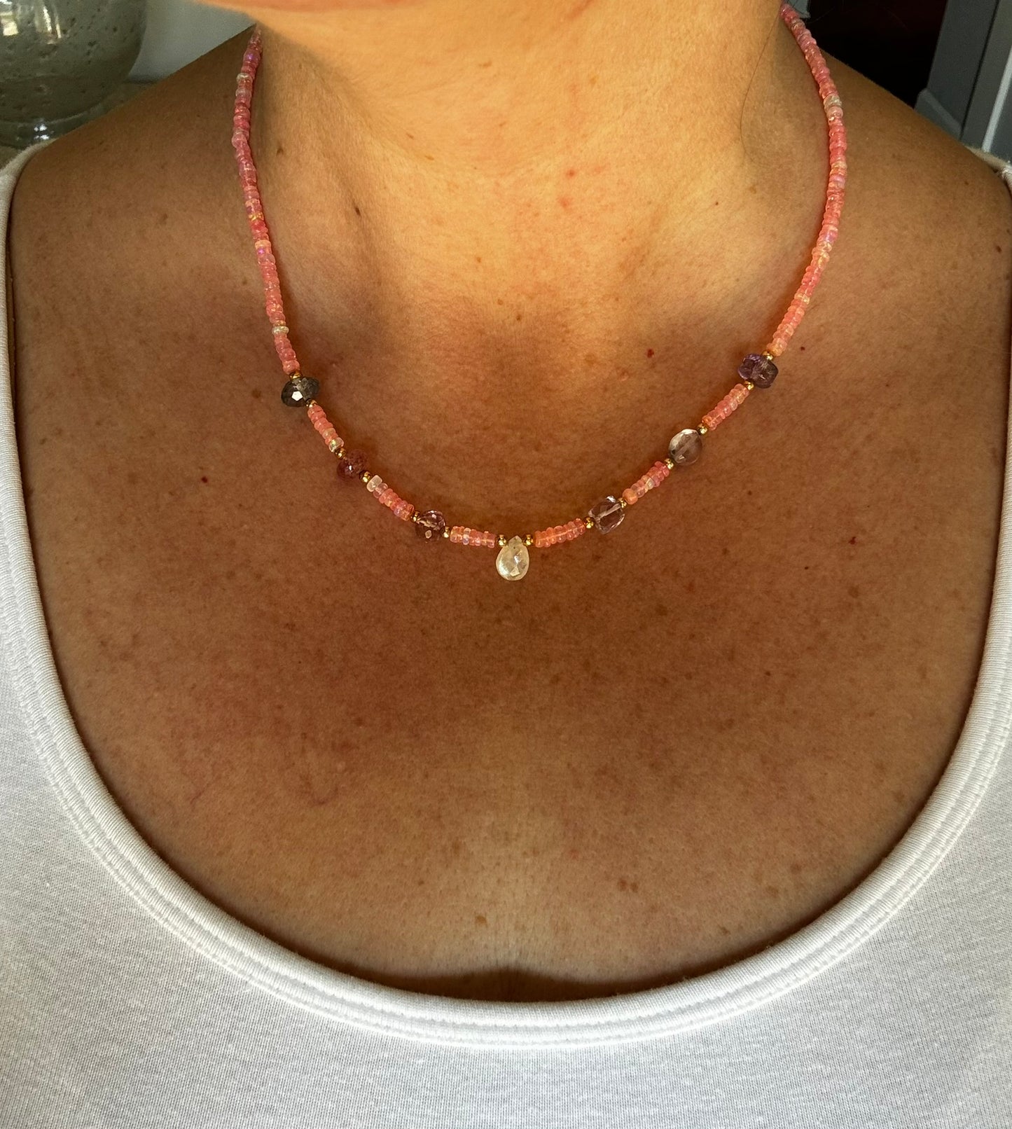 Pink opal stacked necklace