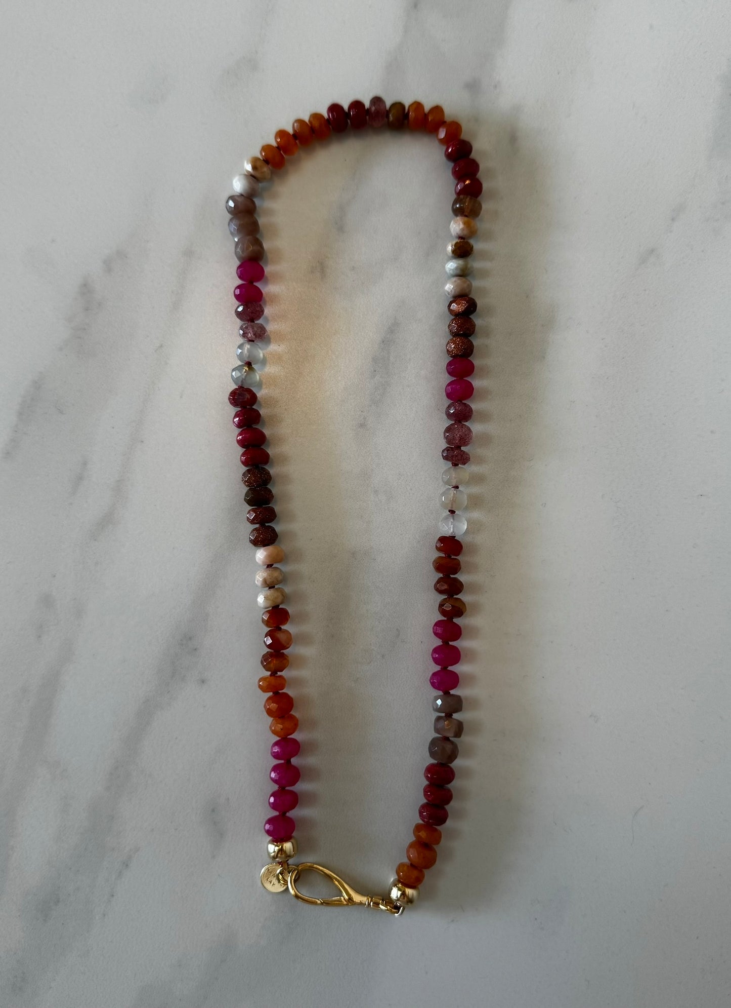 Agate and chocolate moonstone hand-knotted necklace