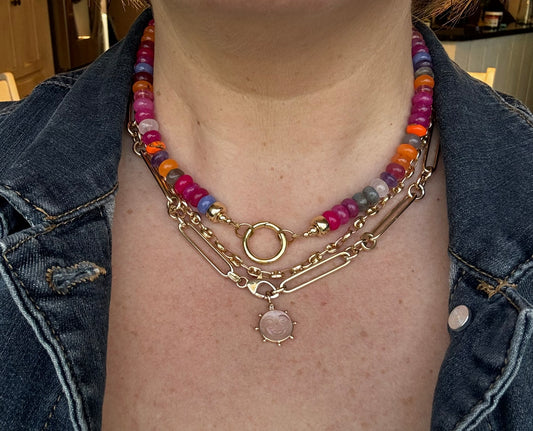 Pinkish orange and purple stacked necklace