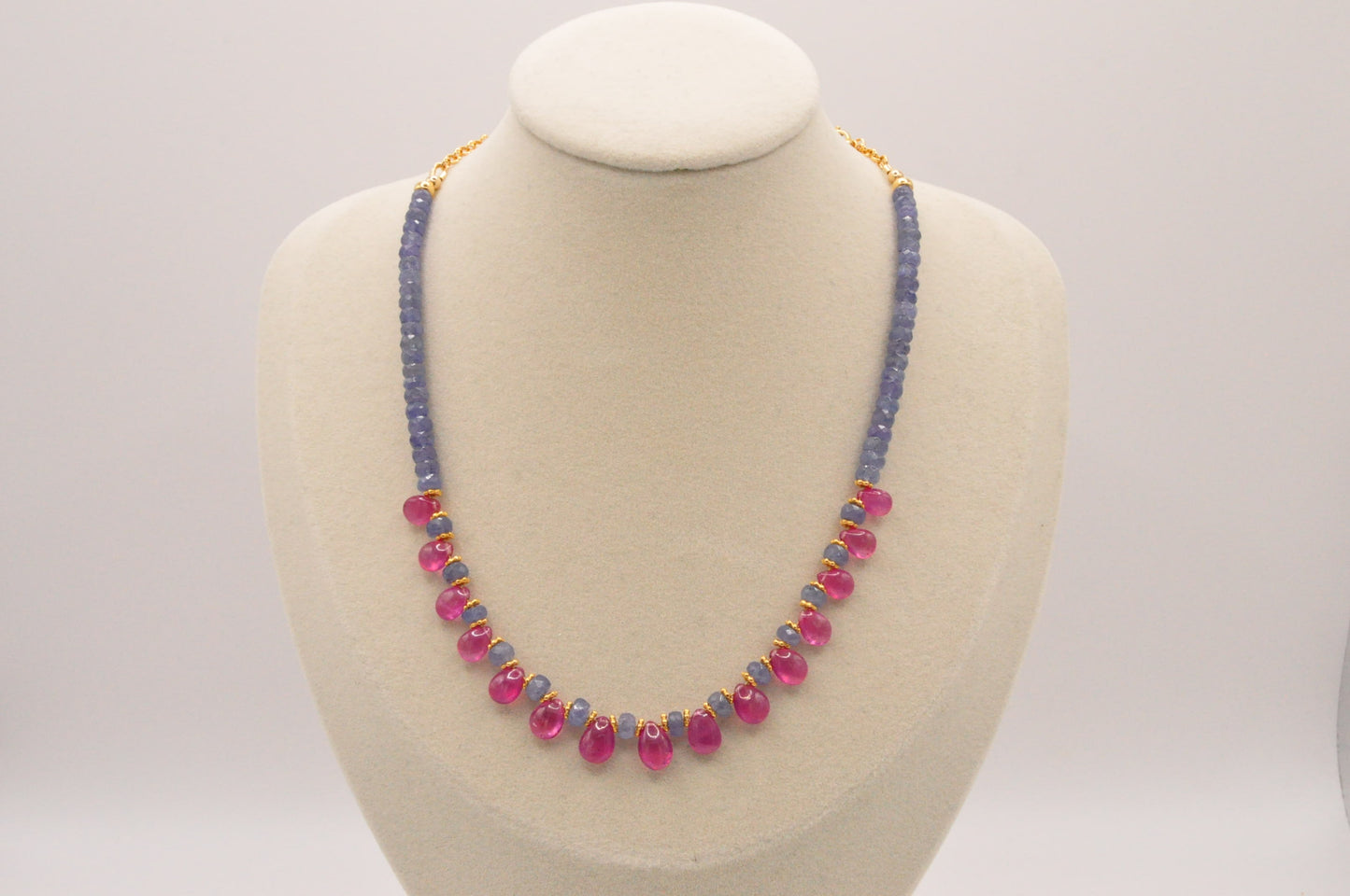 Pink sapphires and tourmaline necklace