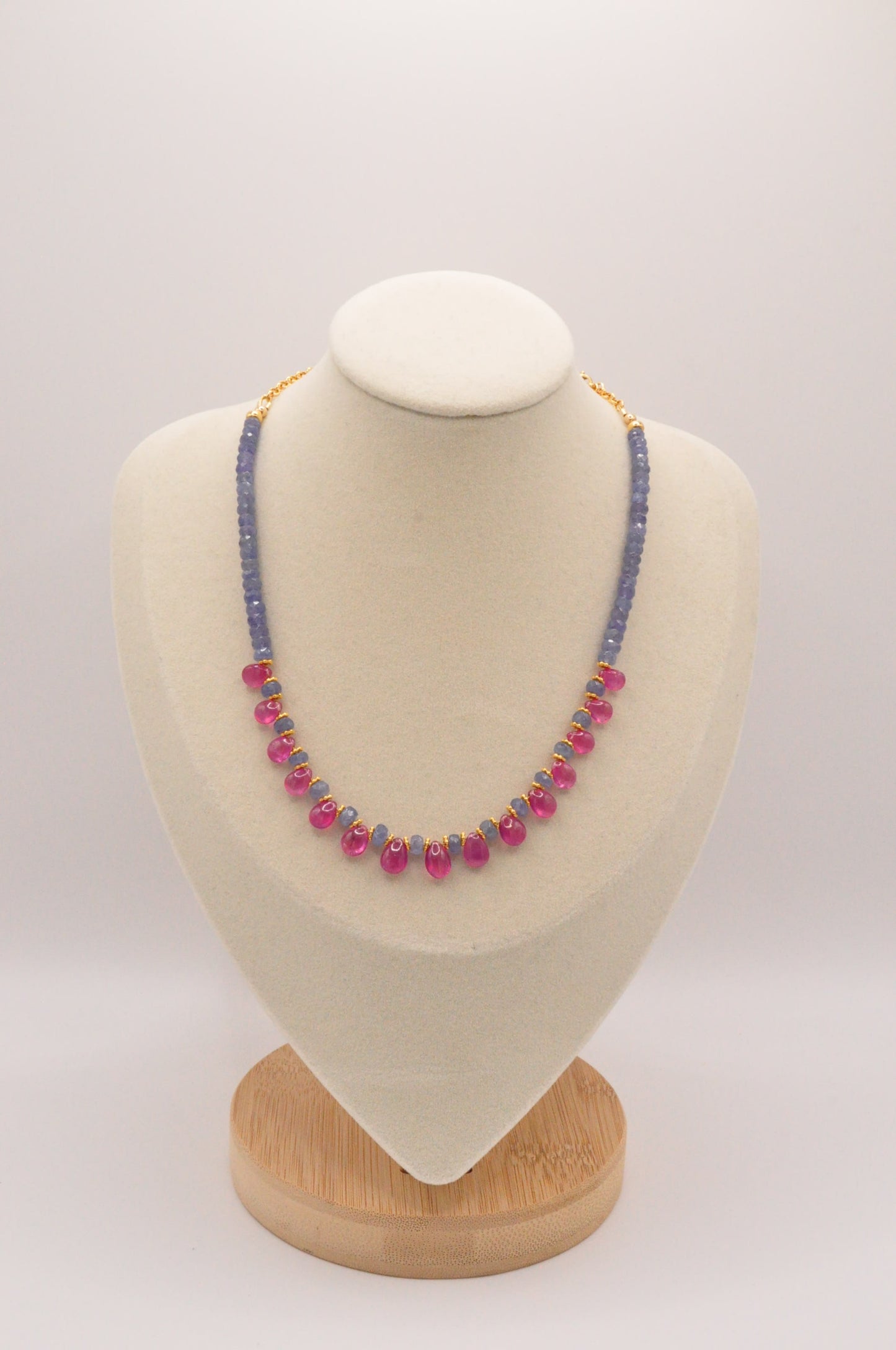 Pink sapphires and tourmaline necklace