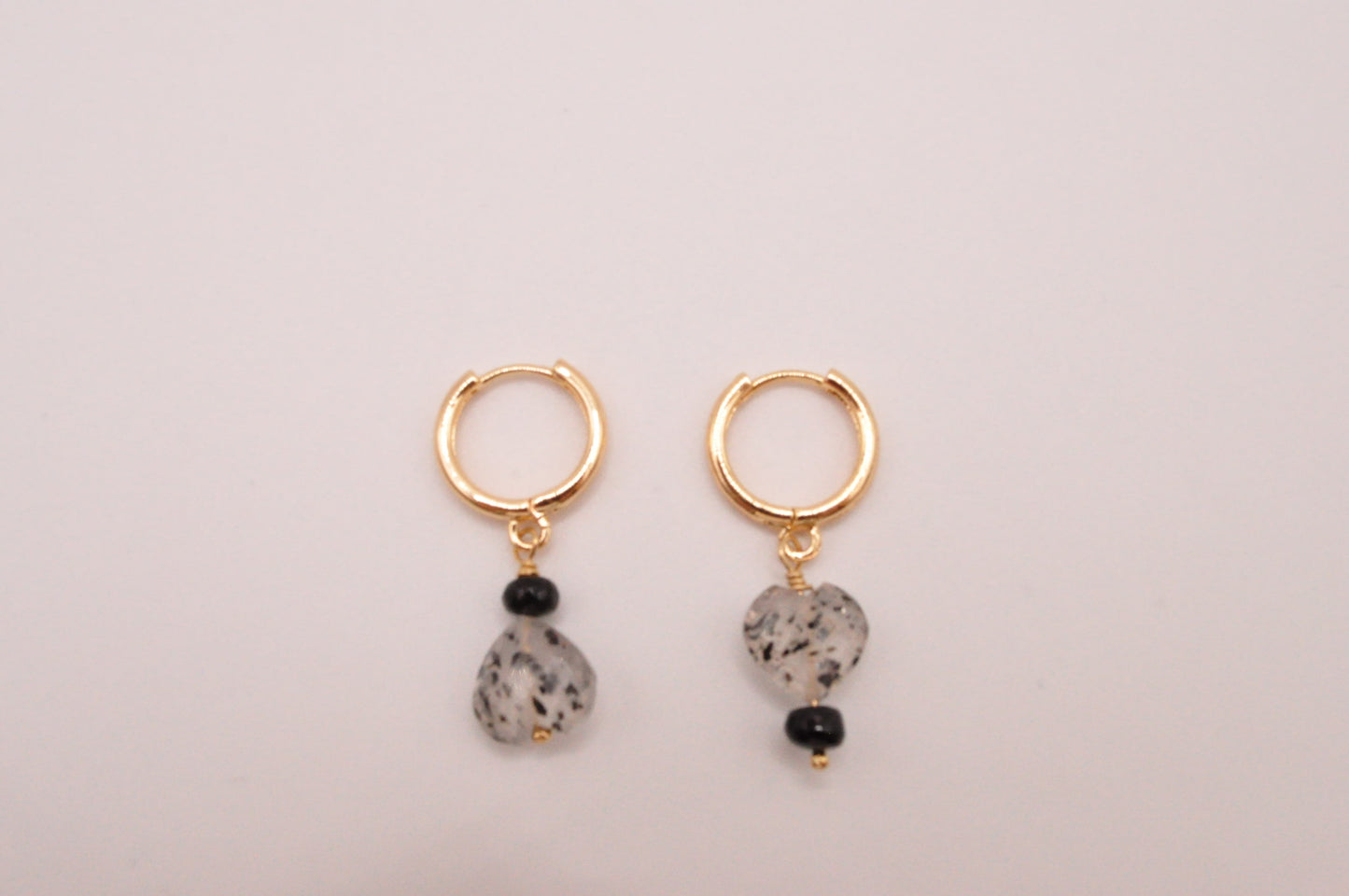 Spotted Quartz and Black Tourmaline Huggie Hoops Earrings