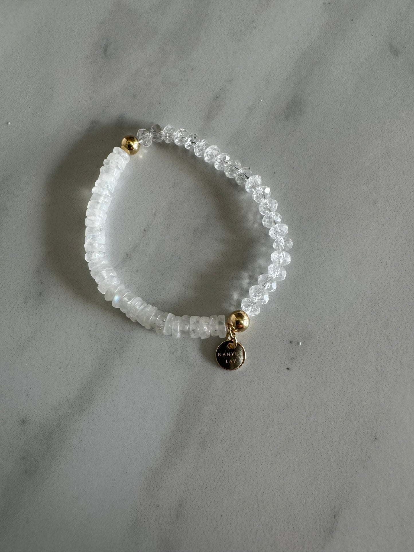 Half and half moonstone quartz stretch bracelet